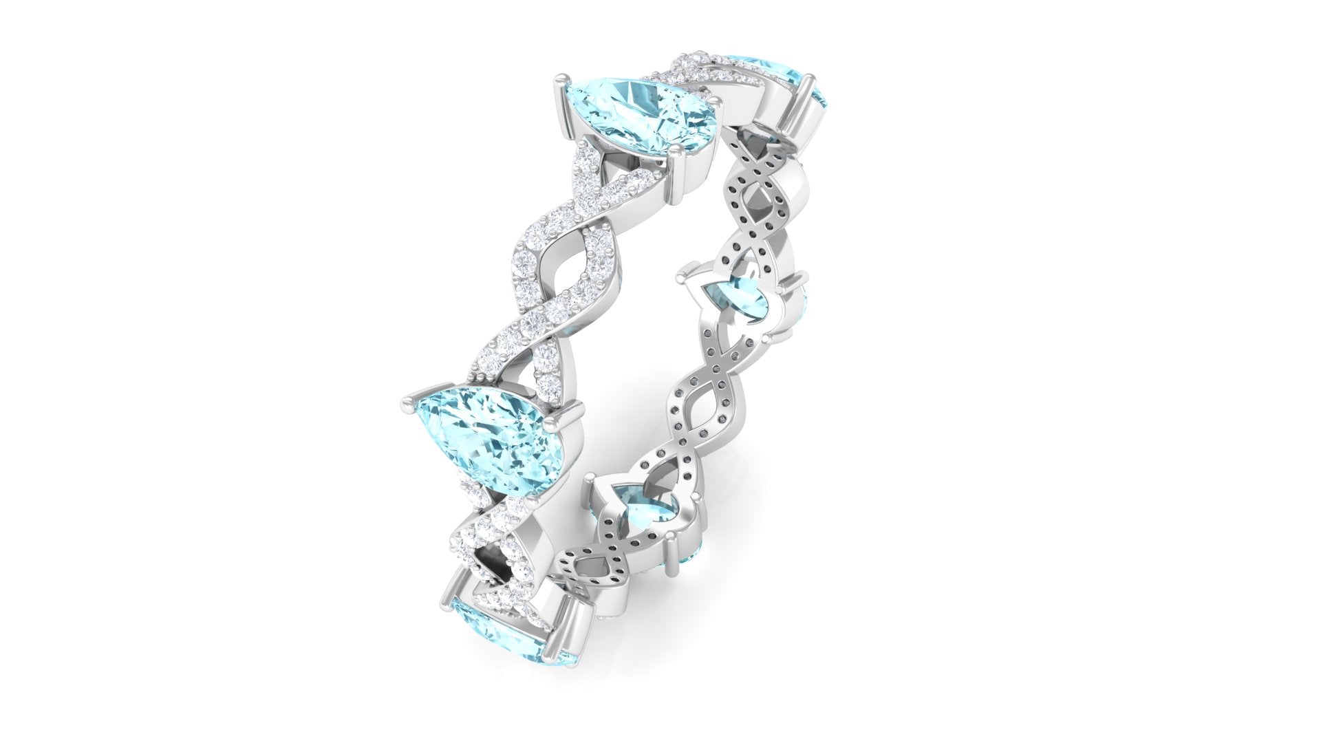 Aquamarine and Diamond Full Eternity Ring with Crossover Shank Aquamarine - ( AAA ) - Quality - Rosec Jewels