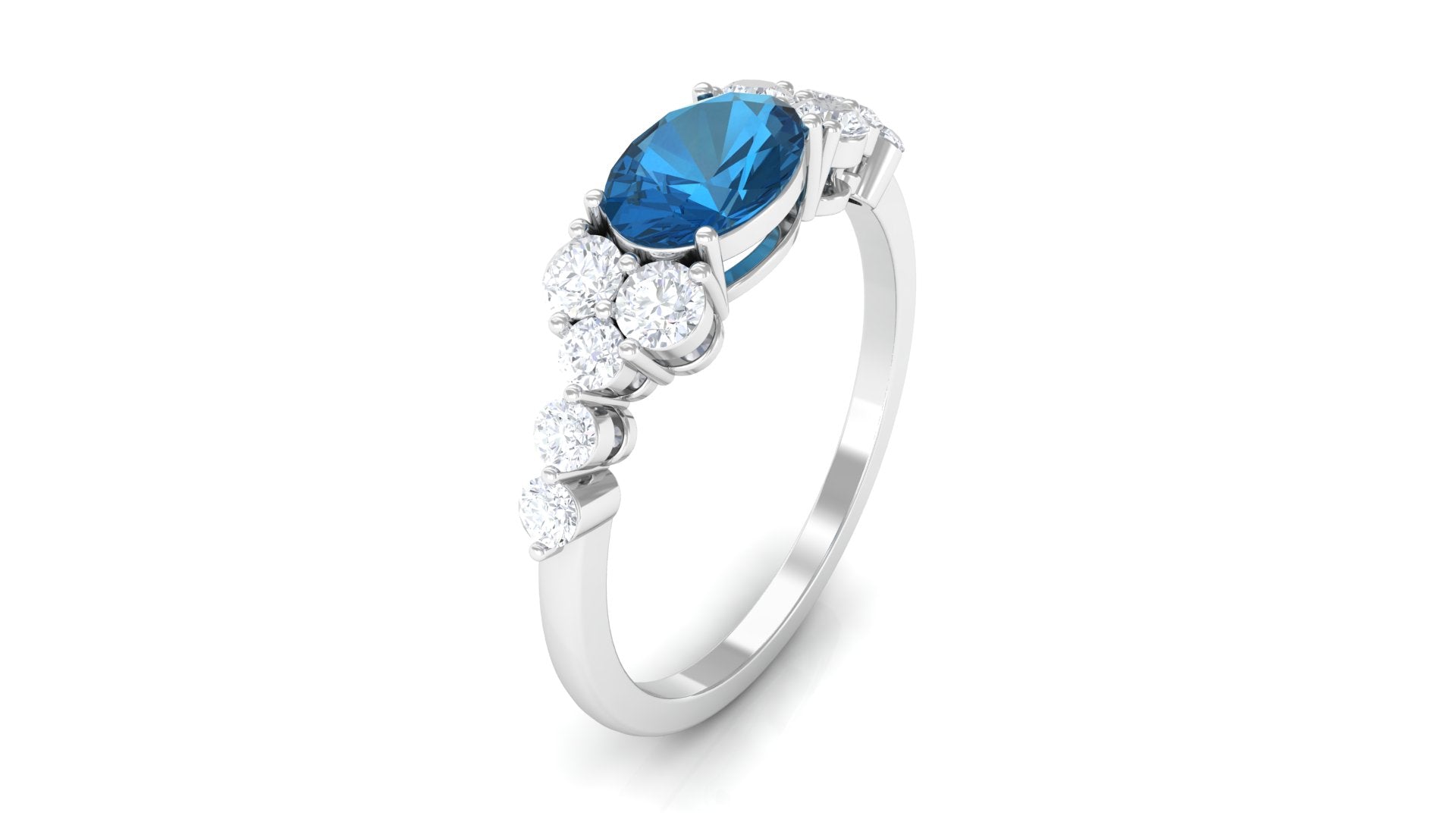 1.50 CT Oval London Blue Topaz East West Ring with Diamond London Blue Topaz - ( AAA ) - Quality - Rosec Jewels