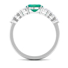 Emerald Solitaire East West Ring with Diamond Side Stones Emerald - ( AAA ) - Quality - Rosec Jewels