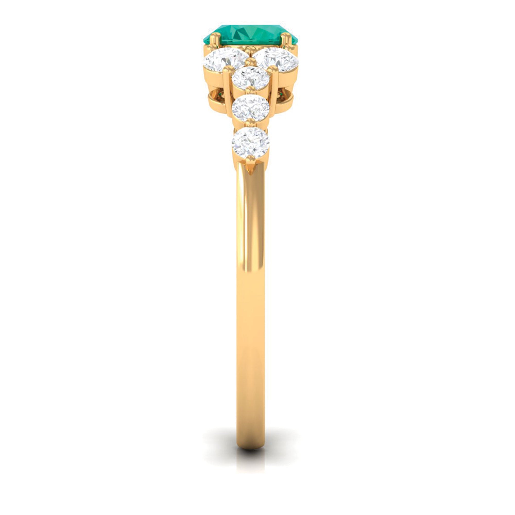 Emerald Solitaire East West Ring with Diamond Side Stones Emerald - ( AAA ) - Quality - Rosec Jewels