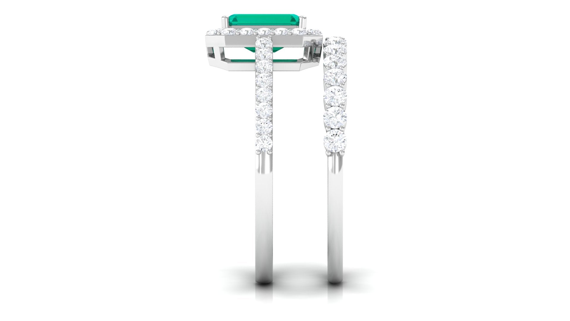 Real Emerald and Diamond Stackable Ring Set Emerald - ( AAA ) - Quality - Rosec Jewels
