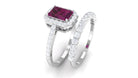 3 CT Certified Rhodolite and Moissanite Stackable Ring Set Rhodolite - ( AAA ) - Quality - Rosec Jewels