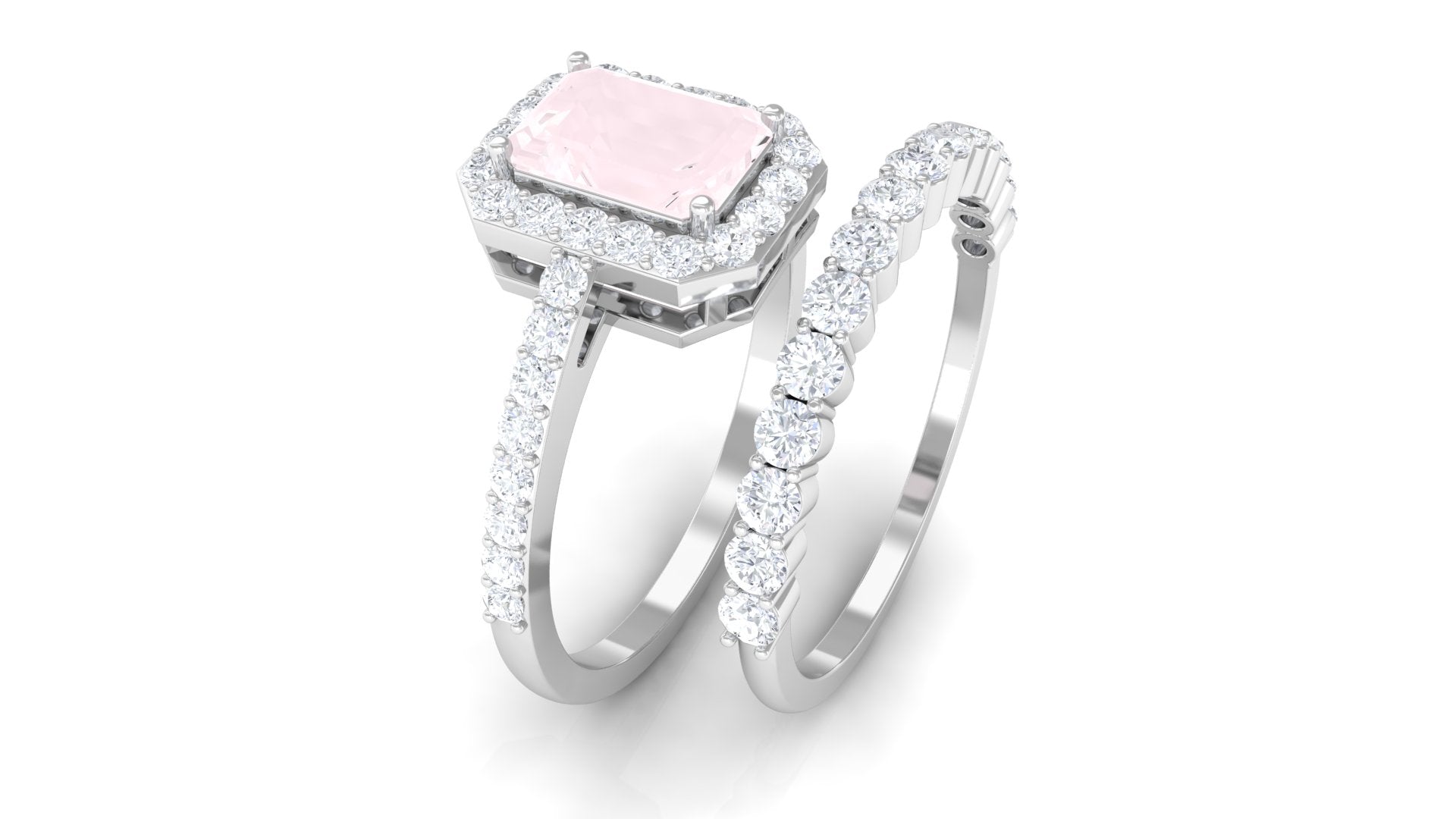 Real Rose Quartz and Moissanite Stackable Ring Set Rose Quartz - ( AAA ) - Quality - Rosec Jewels