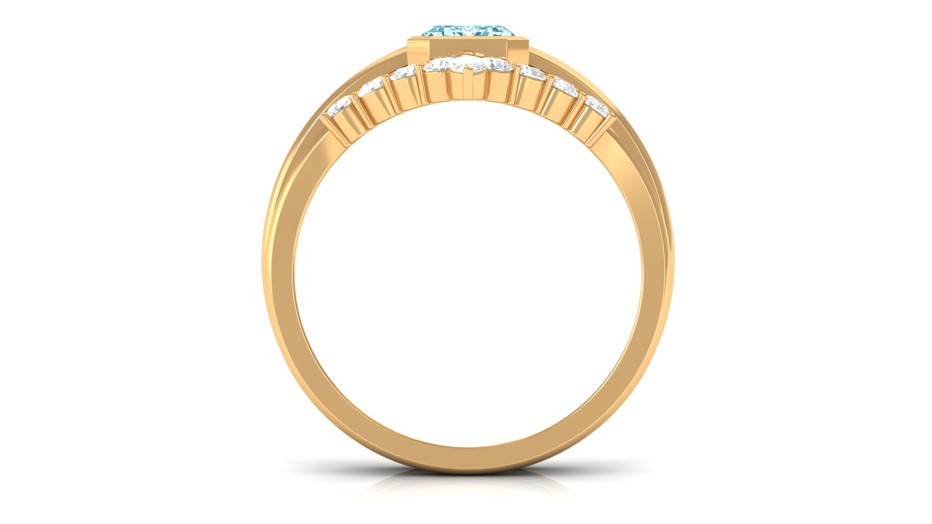 Natural Aquamarine Solitaire Ring Set with Diamond Aquamarine - ( AAA ) - Quality - Rosec Jewels