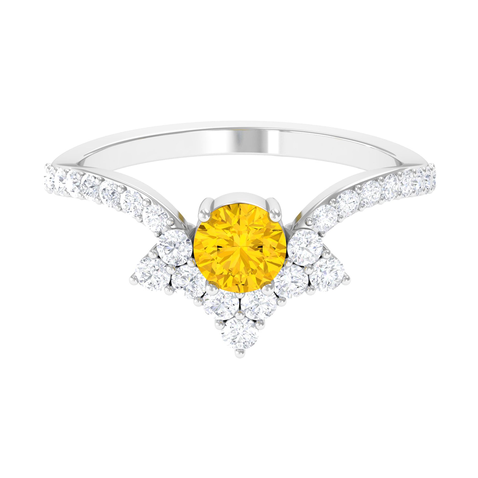 Yellow Sapphire and Diamond Unique Engagement Ring Yellow Sapphire - ( AAA ) - Quality - Rosec Jewels