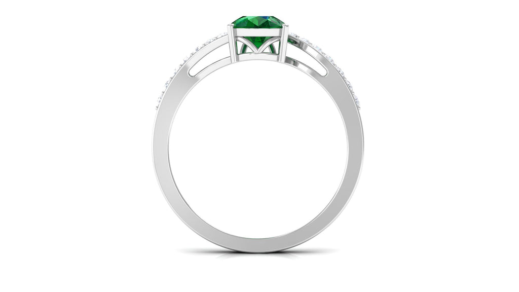 1.25 CT Pear Lab Created Emerald Solitaire Bypass Ring with Diamond Lab Created Emerald - ( AAAA ) - Quality - Rosec Jewels