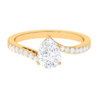 Pear Shape Moissanite Solitaire Engagement Ring in Bypass Shank Moissanite - ( D-VS1 ) - Color and Clarity - Rosec Jewels