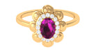 Oval Shape Rhodolite Flower Engagement Ring with Diamond Halo Rhodolite - ( AAA ) - Quality - Rosec Jewels