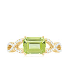 2 CT Emerald Cut Peridot East West Engagement Ring with Diamond Peridot - ( AAA ) - Quality - Rosec Jewels