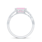 Emerald Cut Rose Quartz East West Crossover Ring with Diamond Rose Quartz - ( AAA ) - Quality - Rosec Jewels