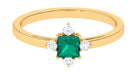 1/2 CT Princess Cut Emerald Minimal Ring with Diamond Emerald - ( AAA ) - Quality - Rosec Jewels