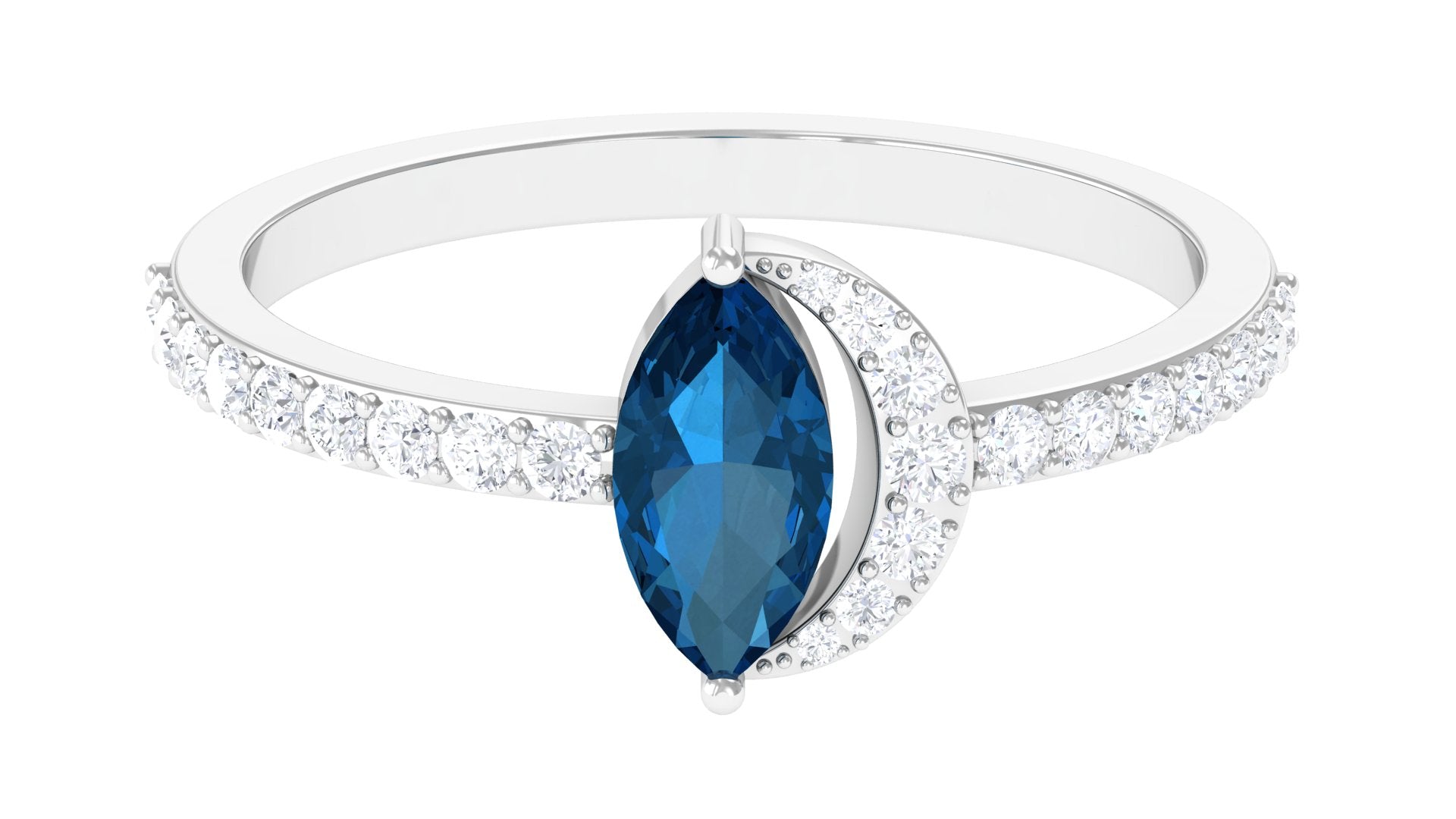 1.25 CT Marquise London Blue Topaz Minimal Ring with Diamond London Blue Topaz - ( AAA ) - Quality - Rosec Jewels
