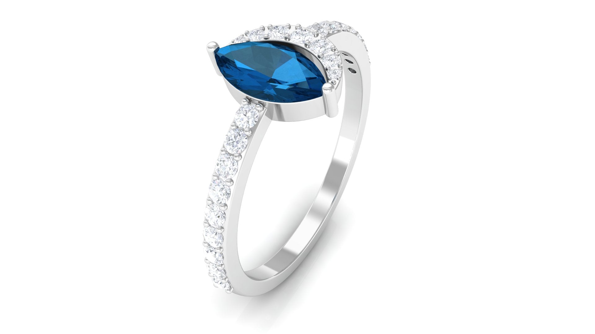 1.25 CT Marquise London Blue Topaz Minimal Ring with Diamond London Blue Topaz - ( AAA ) - Quality - Rosec Jewels