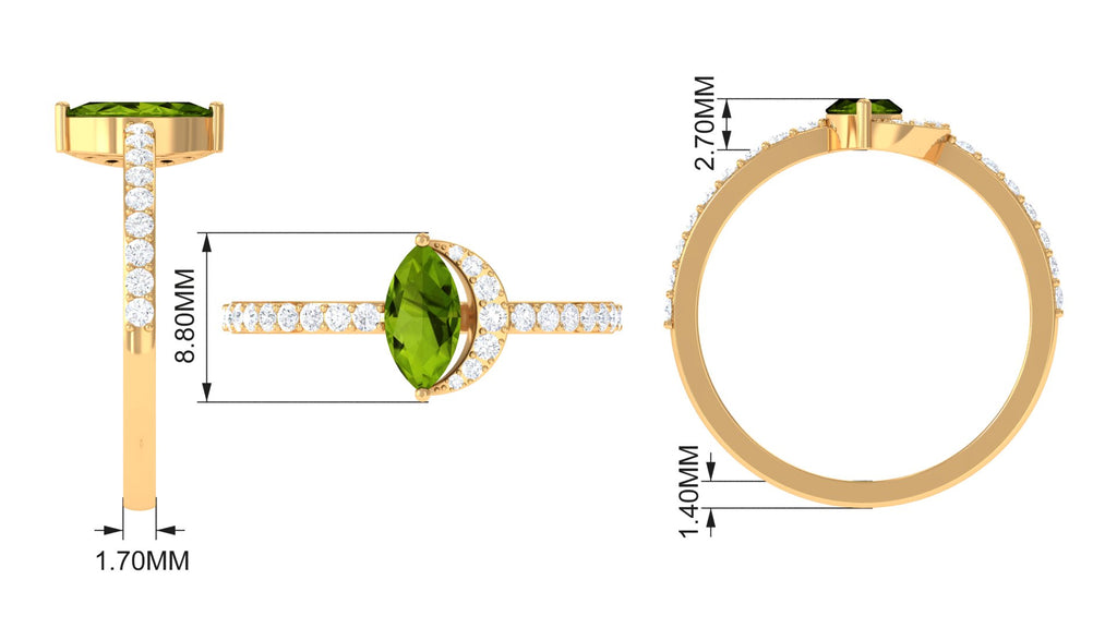 1.25 CT Minimal Marquise Cut Peridot Ring with Diamond Accent Peridot - ( AAA ) - Quality - Rosec Jewels