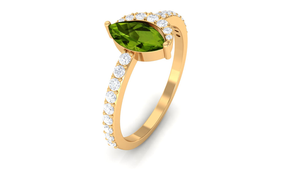 1.25 CT Minimal Marquise Cut Peridot Ring with Diamond Accent Peridot - ( AAA ) - Quality - Rosec Jewels
