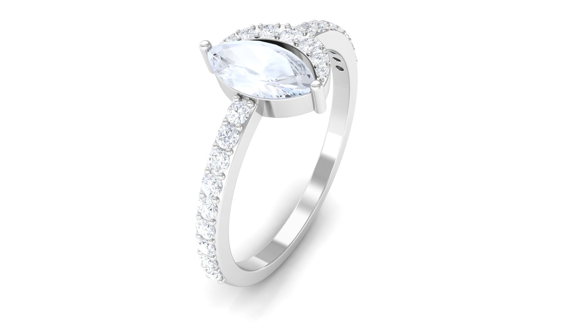 3/4 CT Marquise Cut Moonstone and Diamond Minimal Ring Moonstone - ( AAA ) - Quality - Rosec Jewels