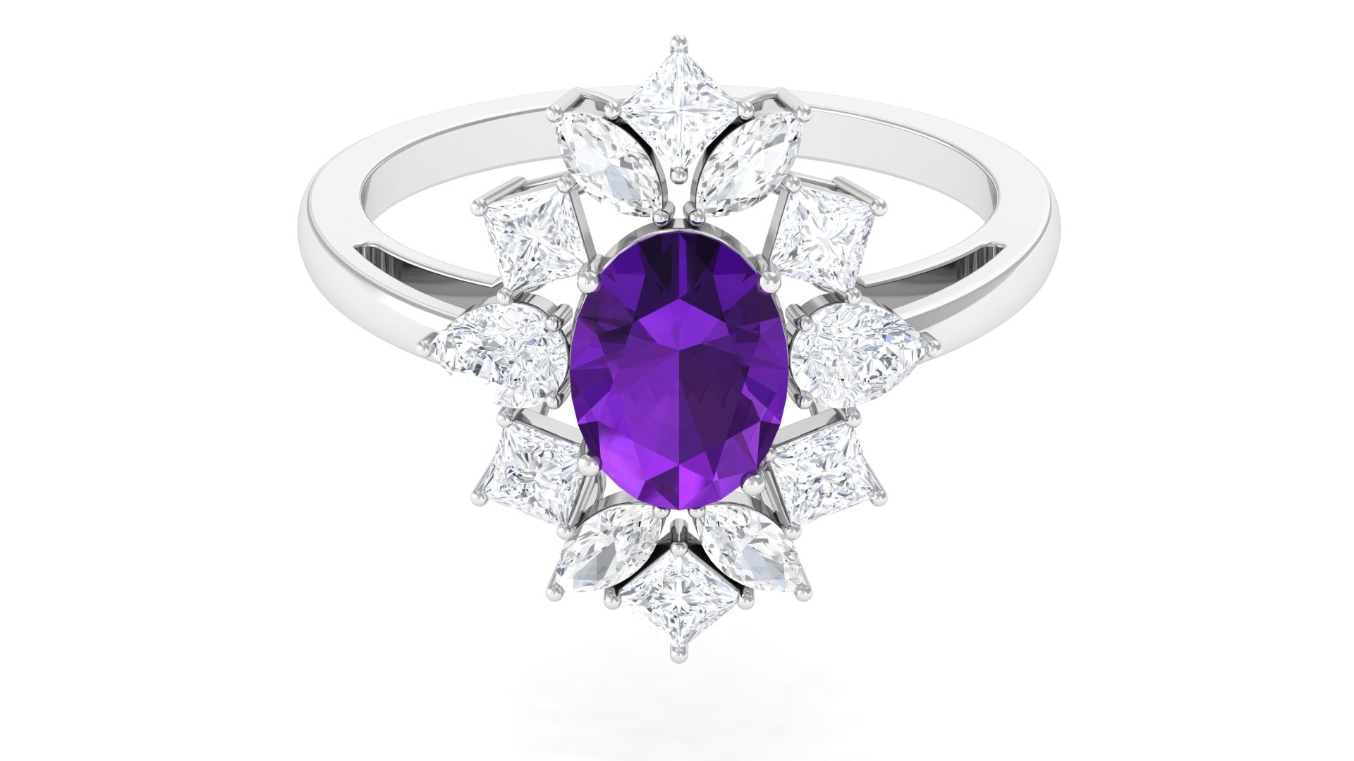 2.25 CT Oval Amethyst Cocktail Engagement Ring with Moissanite Amethyst - ( AAA ) - Quality - Rosec Jewels