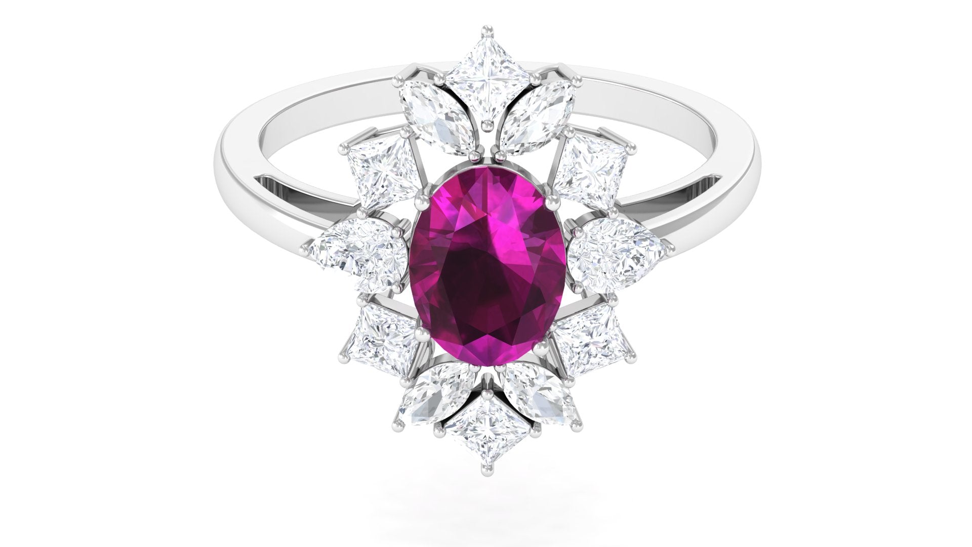 2.75 CT Natural Rhodolite Cocktail Ring with Moissanite Stones Rhodolite - ( AAA ) - Quality - Rosec Jewels