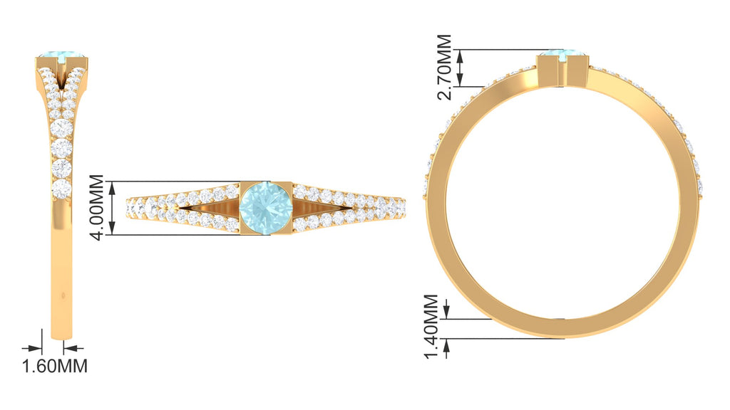 3/4 CT Split Shank Round Sky Blue Topaz Promise Ring with Diamond Sky Blue Topaz - ( AAA ) - Quality - Rosec Jewels