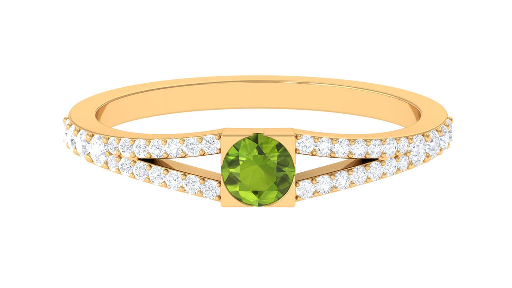 0.50 CT Split Shank Peridot Promise Ring with Diamond Accent Peridot - ( AAA ) - Quality - Rosec Jewels