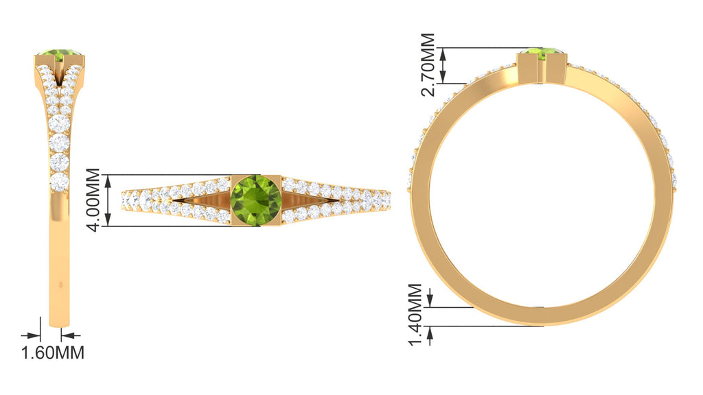 0.50 CT Split Shank Peridot Promise Ring with Diamond Accent Peridot - ( AAA ) - Quality - Rosec Jewels