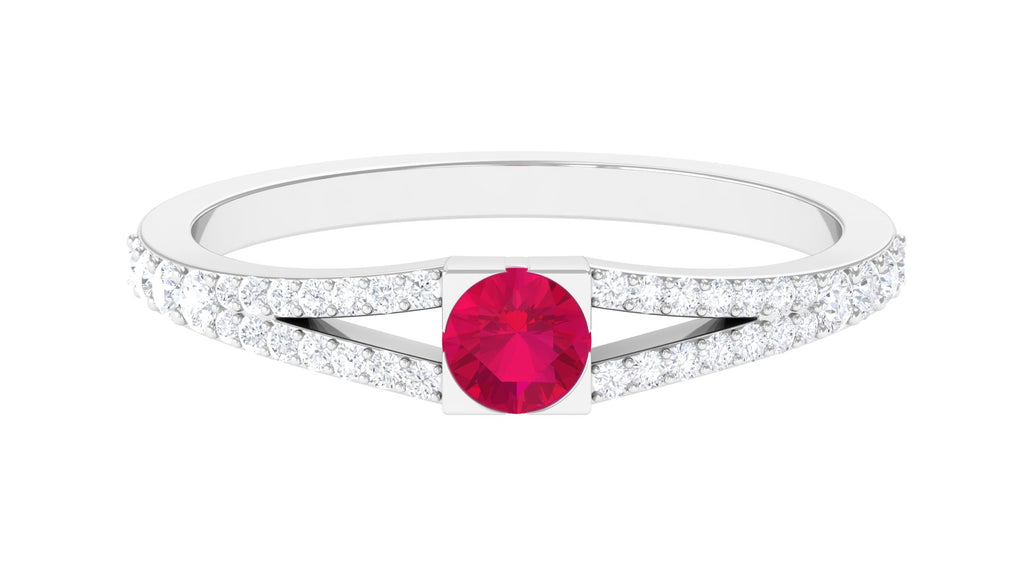 3/4 CT Minimal Ruby and Diamond Split Shank Promise Ring Ruby - ( AAA ) - Quality - Rosec Jewels