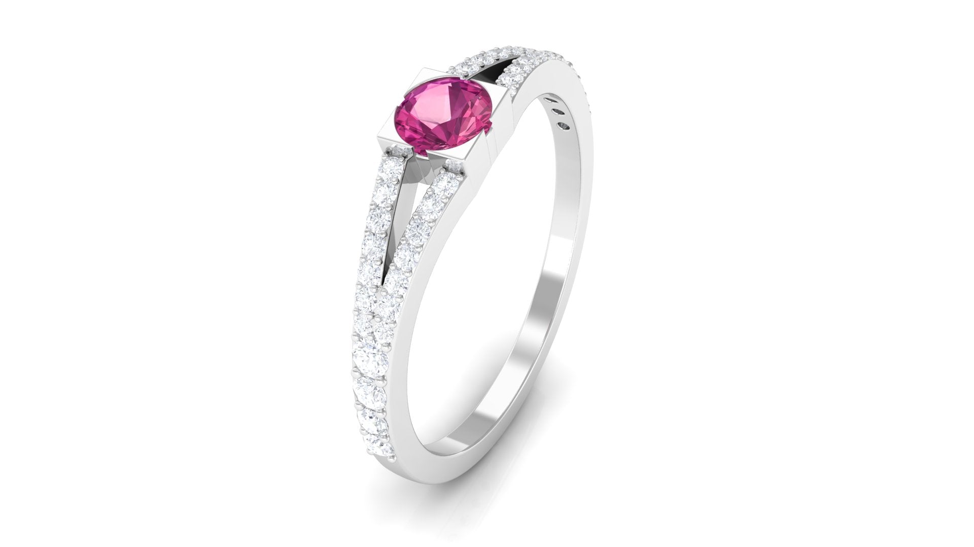 Minimal Pink Tourmaline Split Shank Ring with Diamond Pink Tourmaline - ( AAA ) - Quality - Rosec Jewels