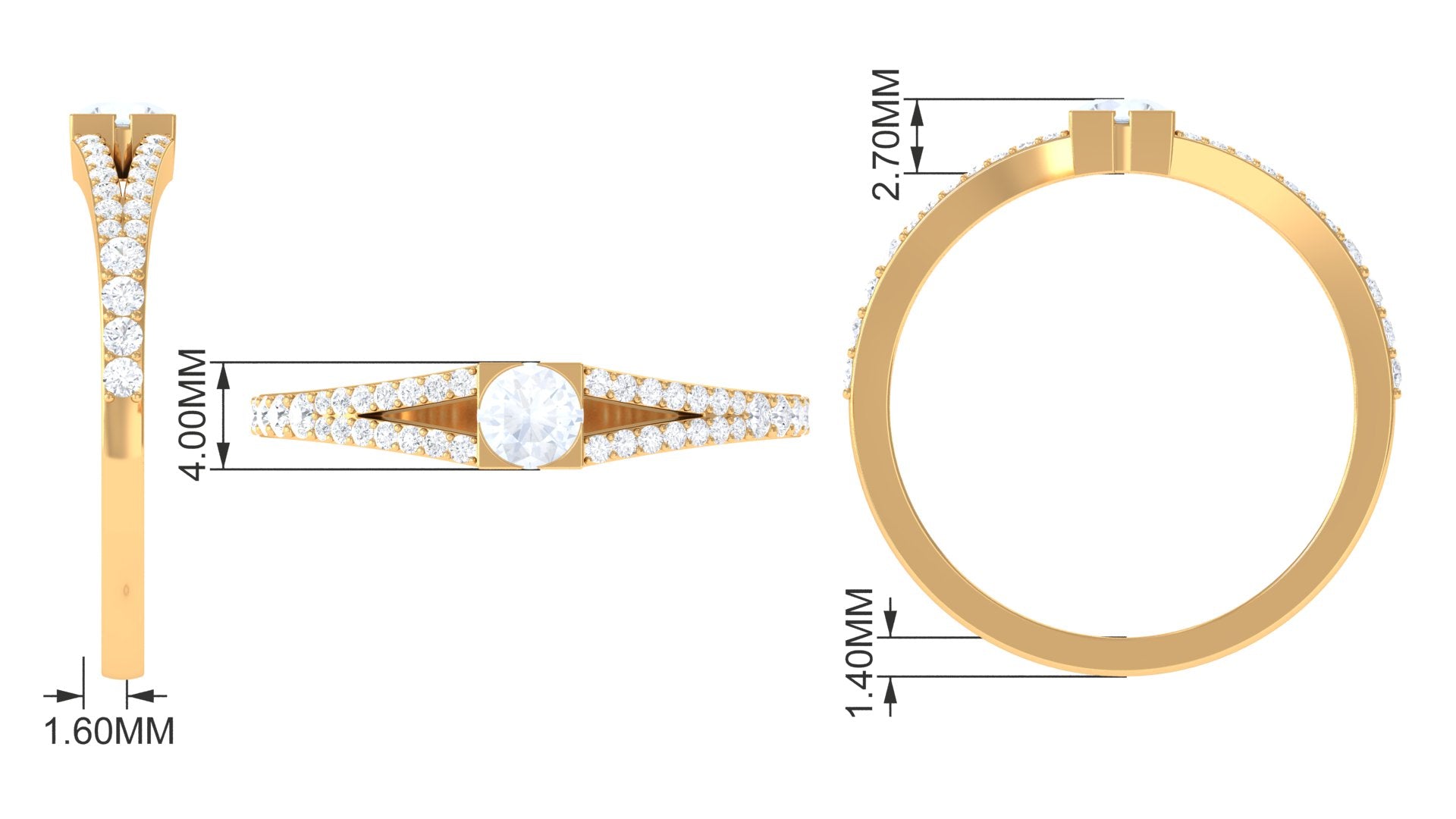 3/4 CT Minimal Moonstone and Diamond Split Shank Promise Ring Moonstone - ( AAA ) - Quality - Rosec Jewels
