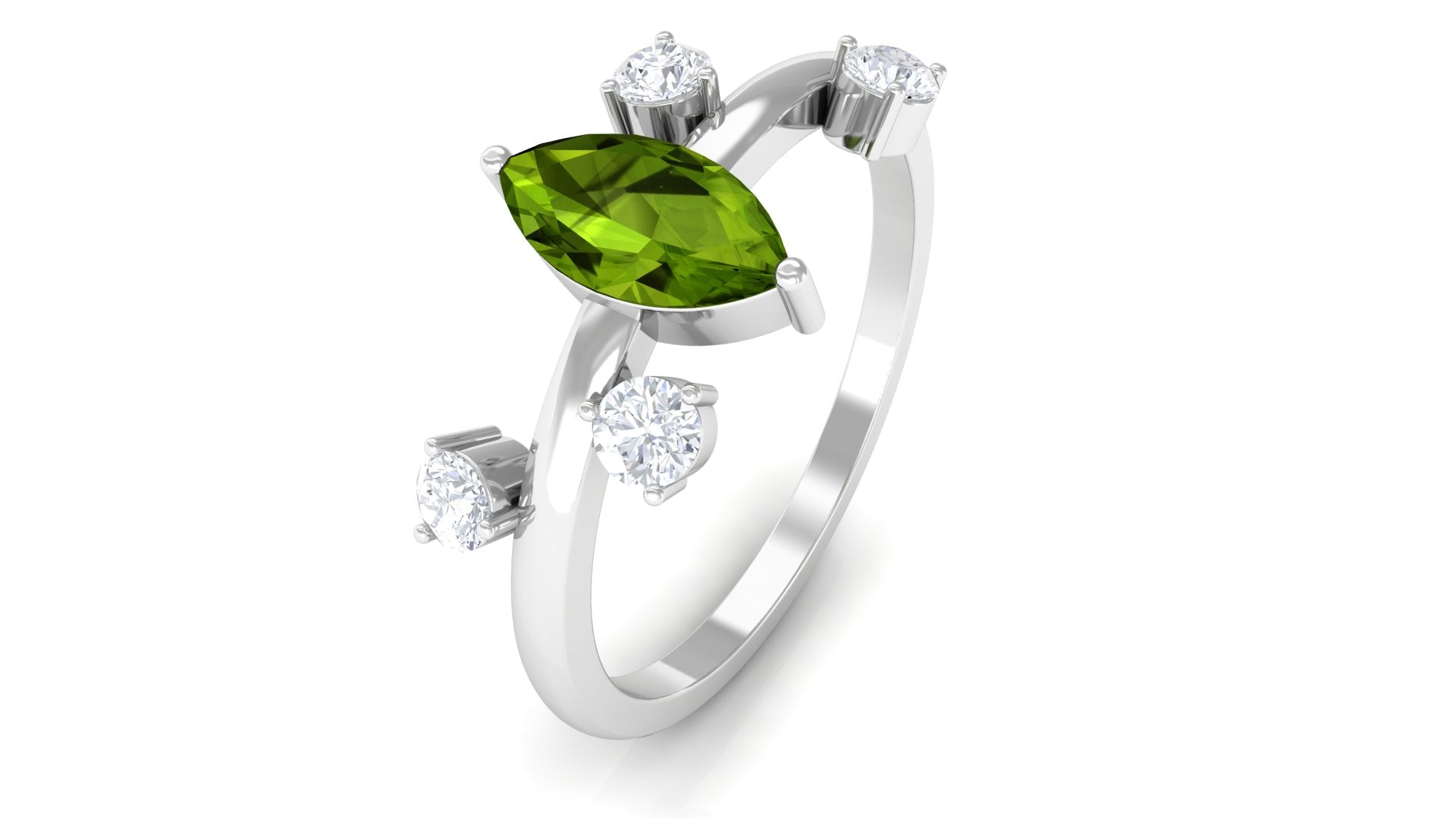 1 CT Marquise Cut Peridot Scatter Ring with Diamond Stones Peridot - ( AAA ) - Quality - Rosec Jewels