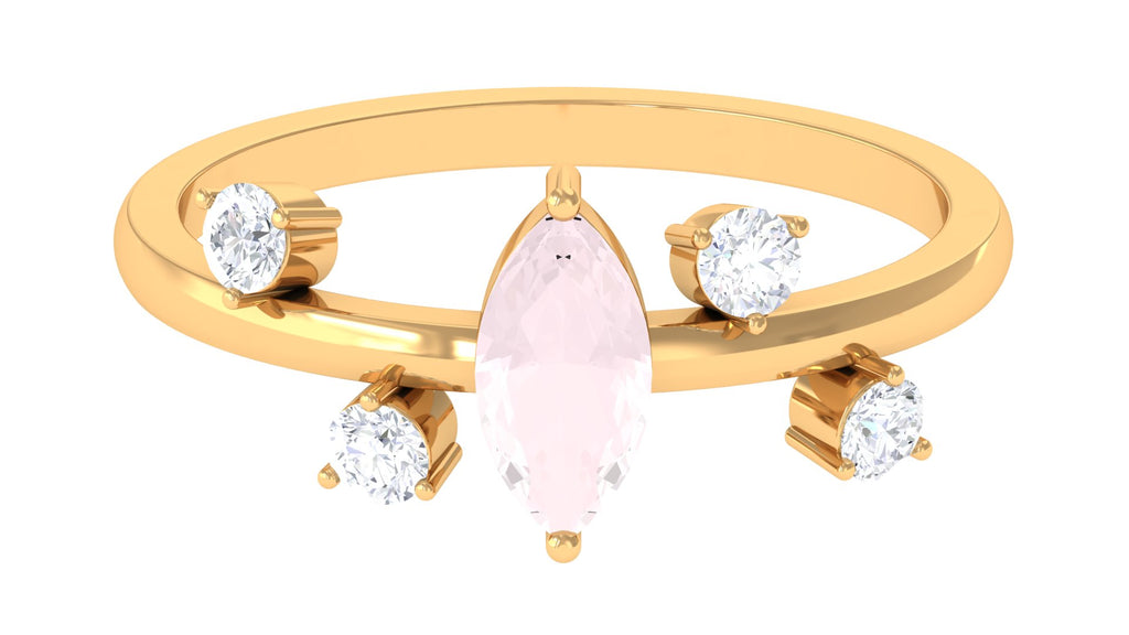Marquise Cut Rose Quartz Scatter Ring with Diamond Stones Rose Quartz - ( AAA ) - Quality - Rosec Jewels