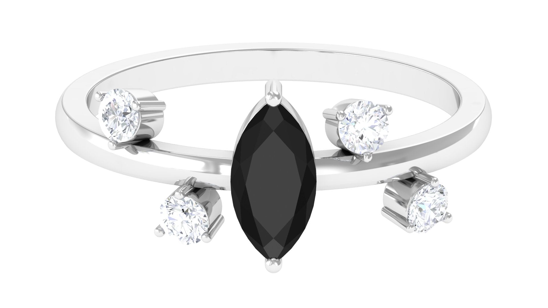 Marquise Cut Solitaire Black Spinel Ring with Scatter Diamond Black Spinel - ( AAA ) - Quality - Rosec Jewels