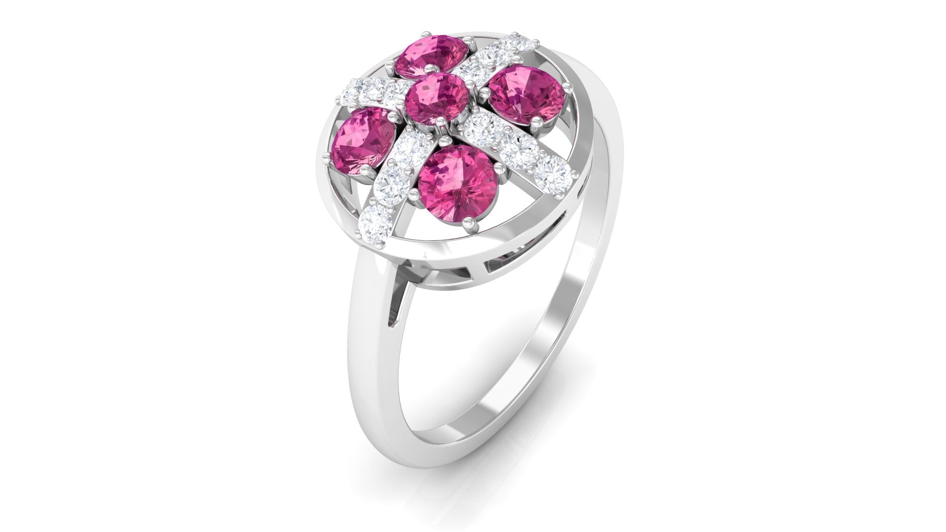 Real Pink Tourmaline Contemporary Ring with Diamond Pink Tourmaline - ( AAA ) - Quality - Rosec Jewels