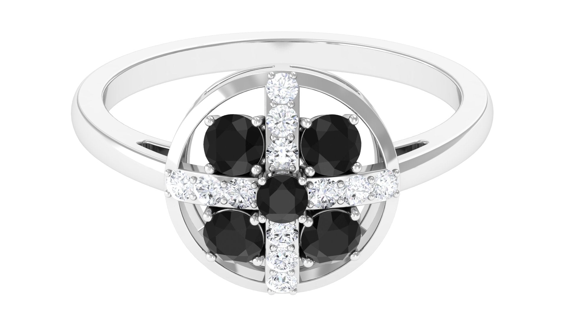 3/4 CT Black Spinel and Diamond Contemporary Ring Black Spinel - ( AAA ) - Quality - Rosec Jewels