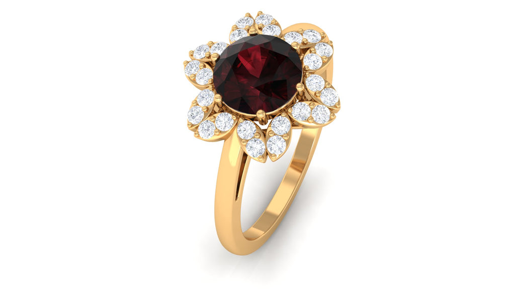 2.25 Ct Round Garnet Flower Engagement Ring with Diamond Garnet - ( AAA ) - Quality - Rosec Jewels