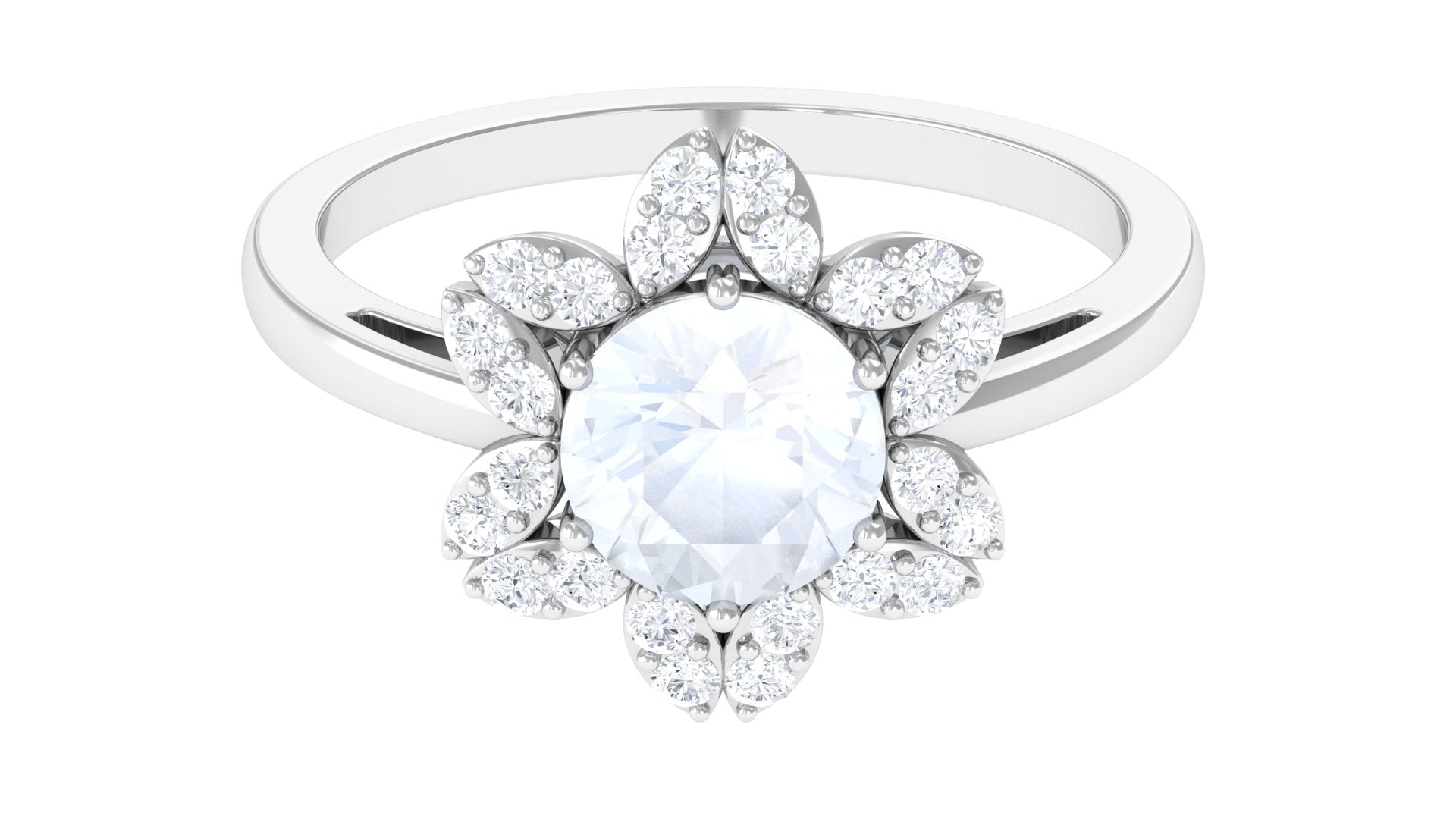 1.25 CT Moonstone and Diamond Floral Halo Ring Moonstone - ( AAA ) - Quality - Rosec Jewels