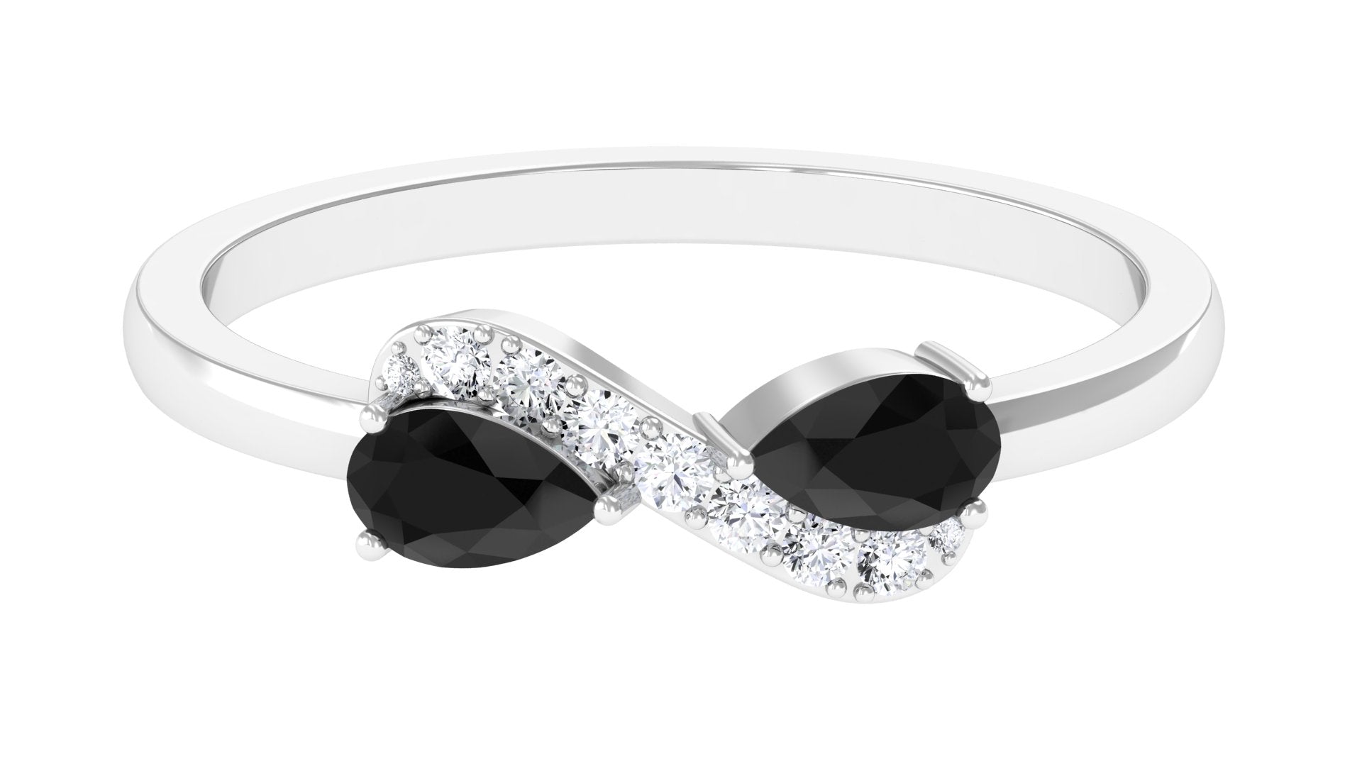 1/2 CT Pear Black Onyx Infinity Promise Ring with Diamond Black Onyx - ( AAA ) - Quality - Rosec Jewels