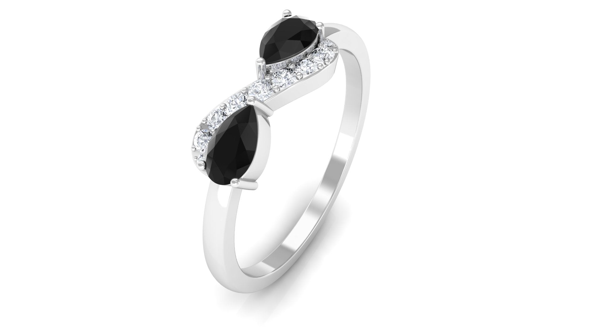 1/2 CT Pear Black Onyx Infinity Promise Ring with Diamond Black Onyx - ( AAA ) - Quality - Rosec Jewels