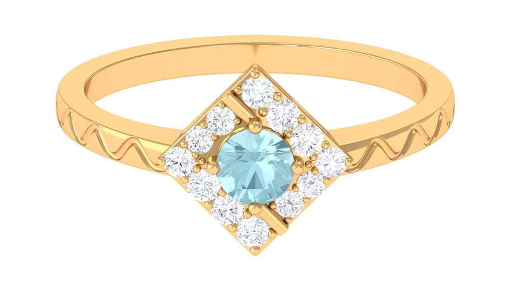 Sky Blue Topaz and Diamond Minimal Ring with Textured Details Sky Blue Topaz - ( AAA ) - Quality - Rosec Jewels