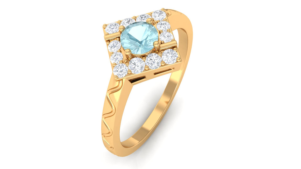 Sky Blue Topaz and Diamond Minimal Ring with Textured Details Sky Blue Topaz - ( AAA ) - Quality - Rosec Jewels