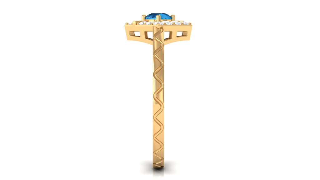 0.50 CT Swiss Blue Topaz Minimal Textured Ring with Diamond Swiss Blue Topaz - ( AAA ) - Quality - Rosec Jewels