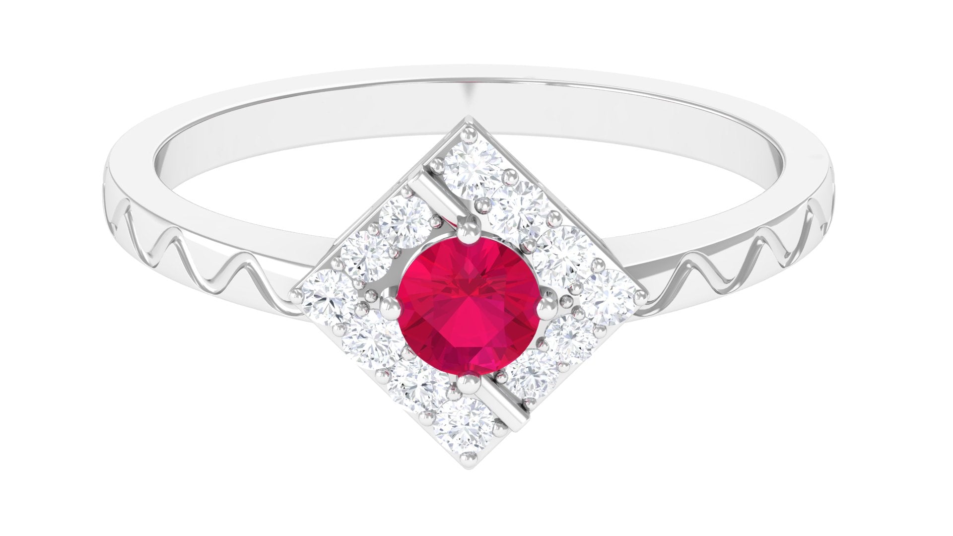 Minimal Ruby and Diamond Textured Ring Ruby - ( AAA ) - Quality - Rosec Jewels