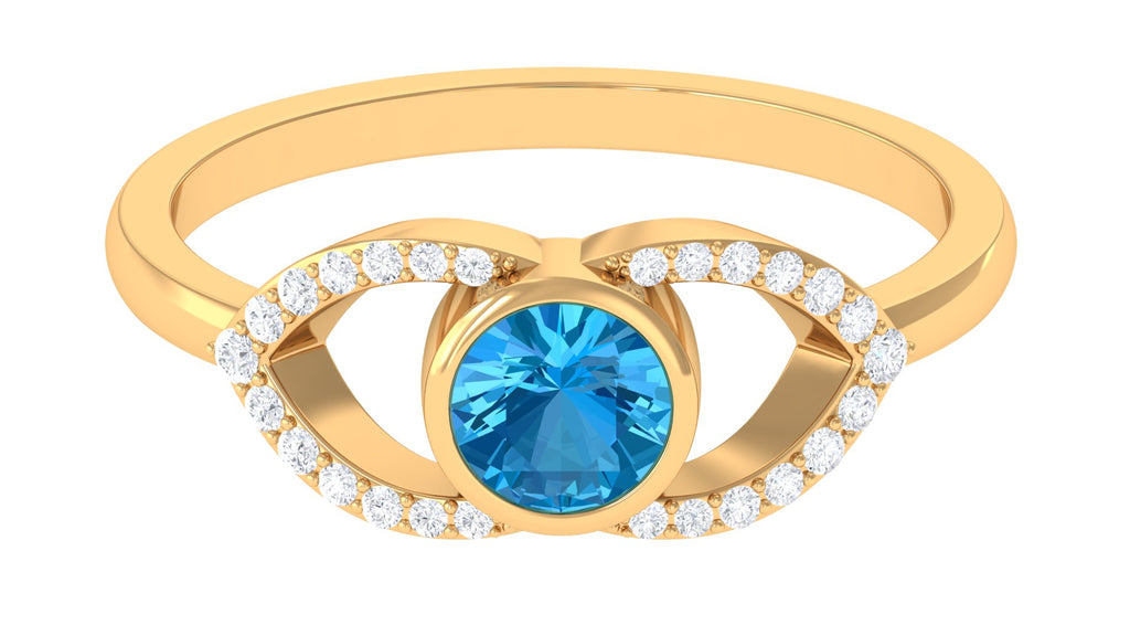 0.75 CT Swiss Blue Topaz Solitaire Ring with Diamond Accent Swiss Blue Topaz - ( AAA ) - Quality - Rosec Jewels