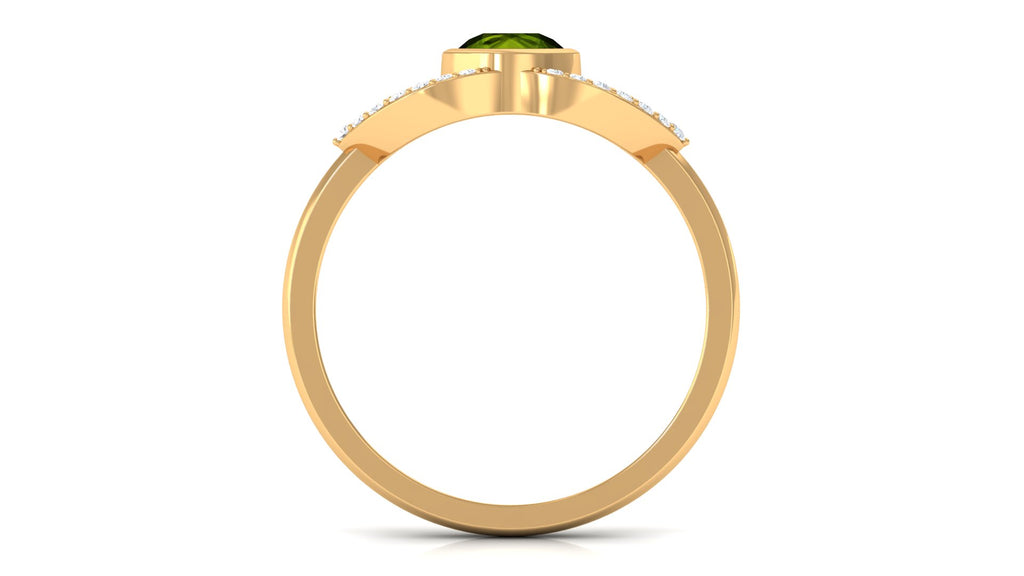 0.75 CT Split Shank Peridot Solitaire Ring with Diamond Accent Peridot - ( AAA ) - Quality - Rosec Jewels