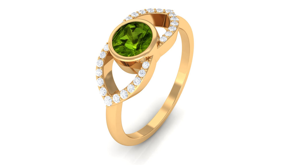 0.75 CT Split Shank Peridot Solitaire Ring with Diamond Accent Peridot - ( AAA ) - Quality - Rosec Jewels