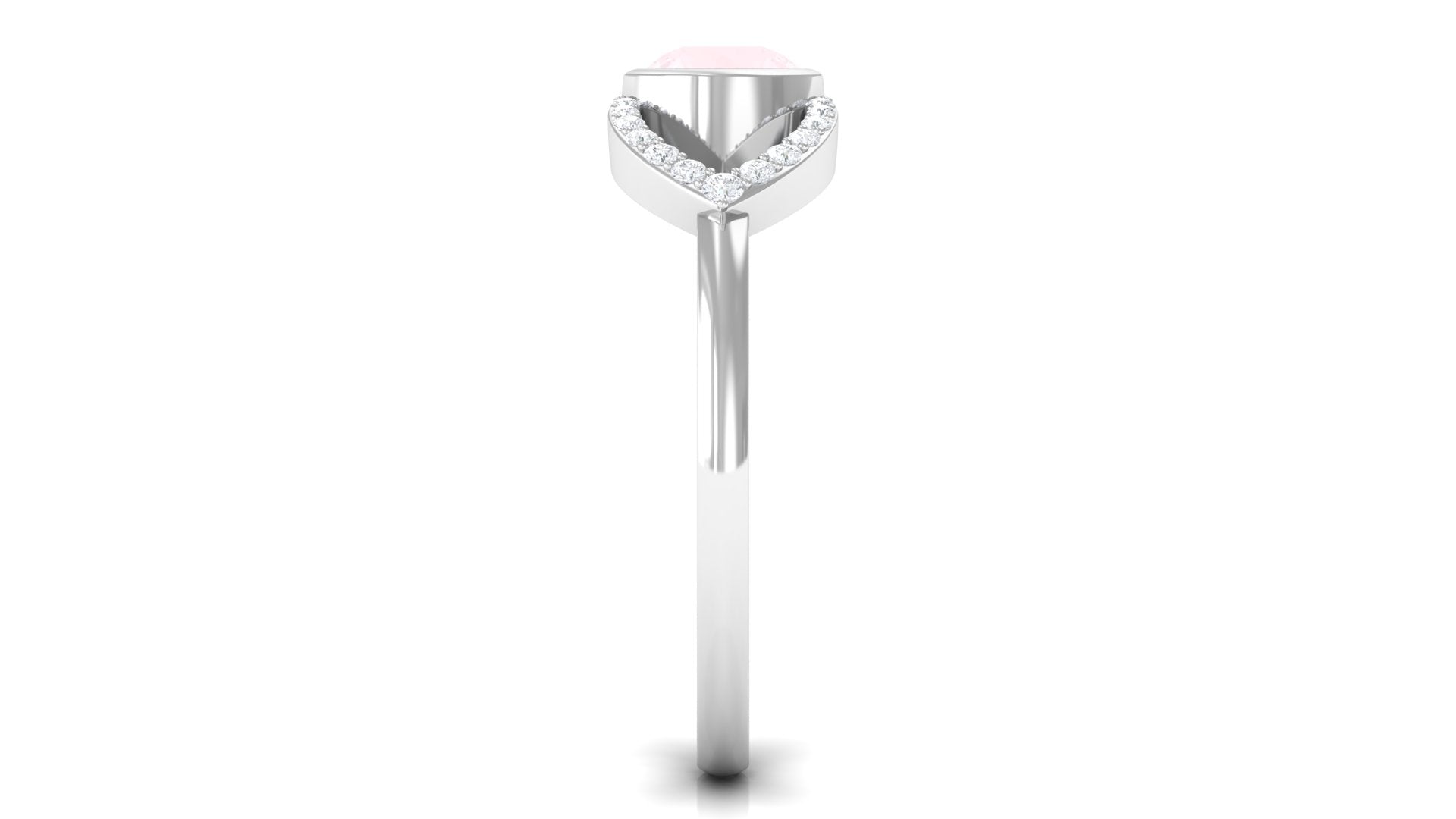 0.75 CT Real Rose Quartz Solitaire Ring with Diamond Accent Rose Quartz - ( AAA ) - Quality - Rosec Jewels