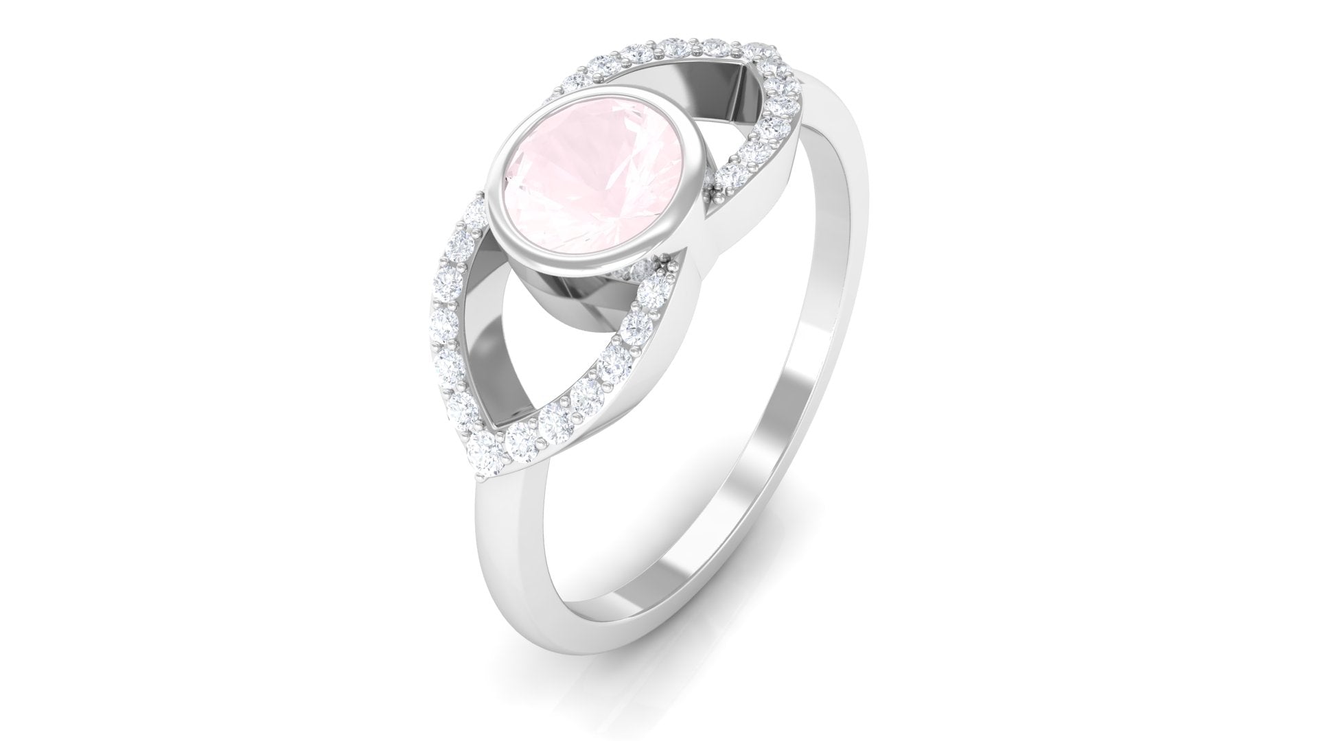 0.75 CT Real Rose Quartz Solitaire Ring with Diamond Accent Rose Quartz - ( AAA ) - Quality - Rosec Jewels