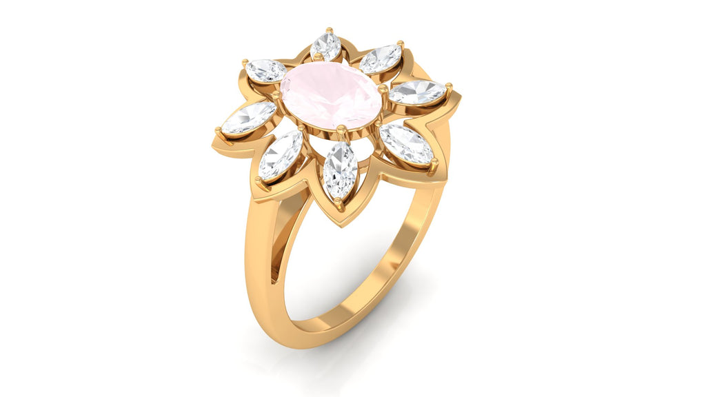 1.25 CT Oval Cut Rose Quartz Cocktail Ring with Moissanite Rose Quartz - ( AAA ) - Quality - Rosec Jewels