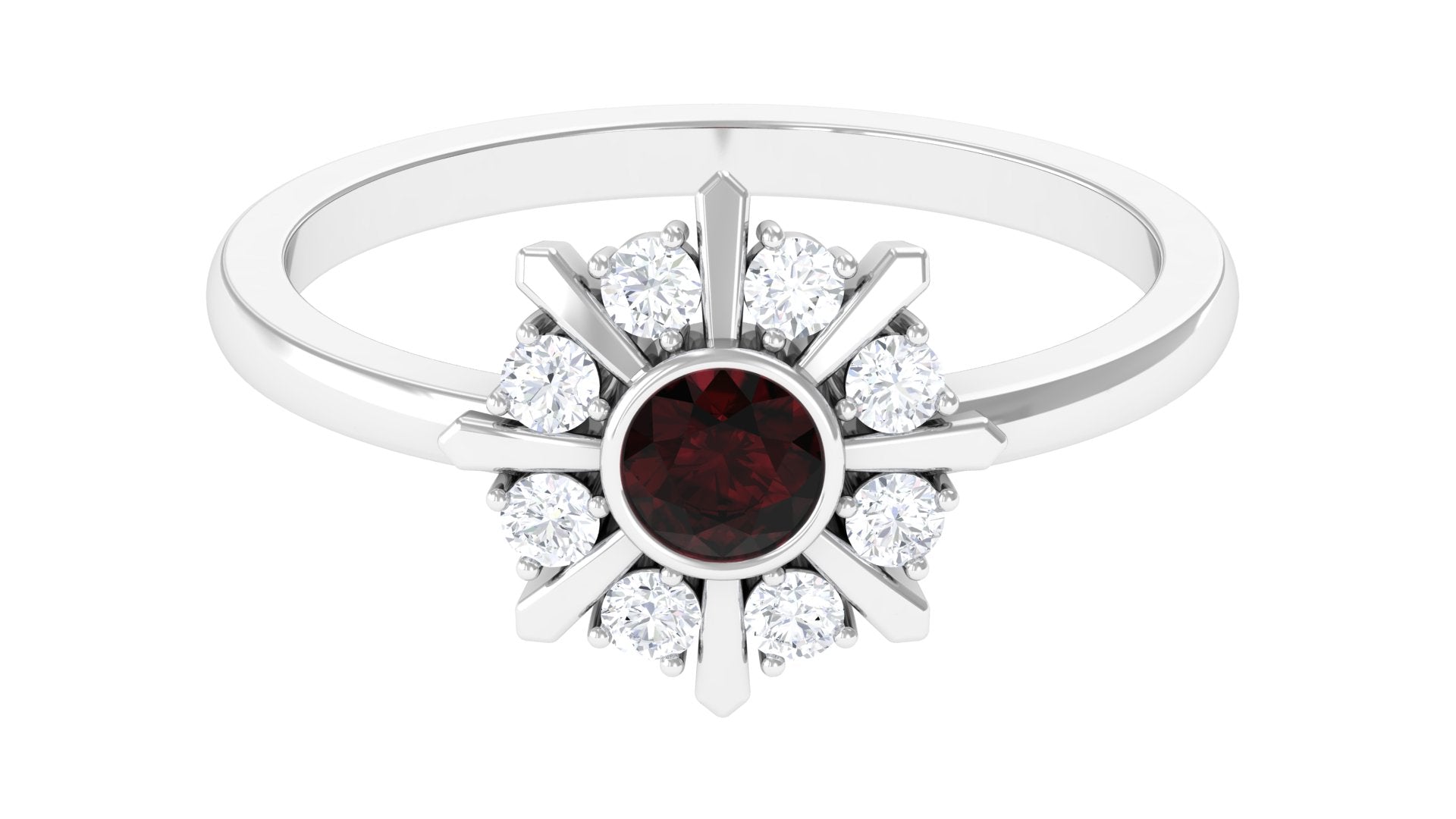3/4 Carat Bezel Set Garnet Statement Ring with Diamond Garnet - ( AAA ) - Quality - Rosec Jewels