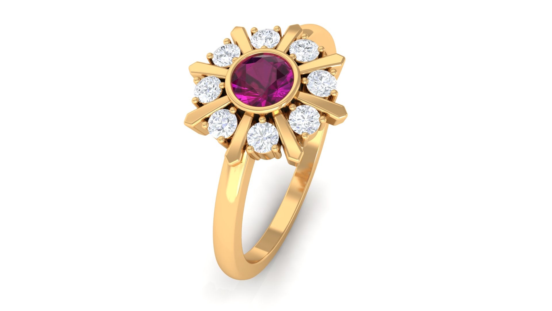 0.75 CT Real Rhodolite Statement Ring with Diamond Stones Rhodolite - ( AAA ) - Quality - Rosec Jewels