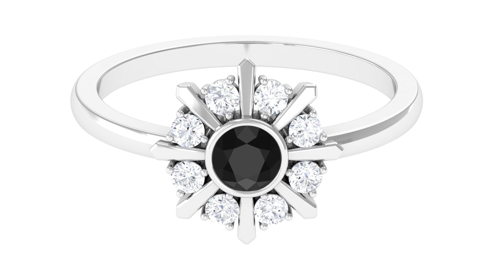 3/4 CT Black Spinel and Diamond Statement Ring Black Spinel - ( AAA ) - Quality - Rosec Jewels